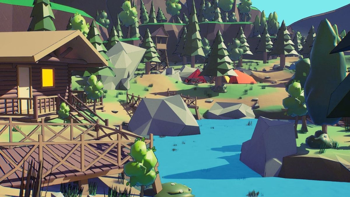 Rewind 99: A scenic cabin in the woods overlooking a river during the day.