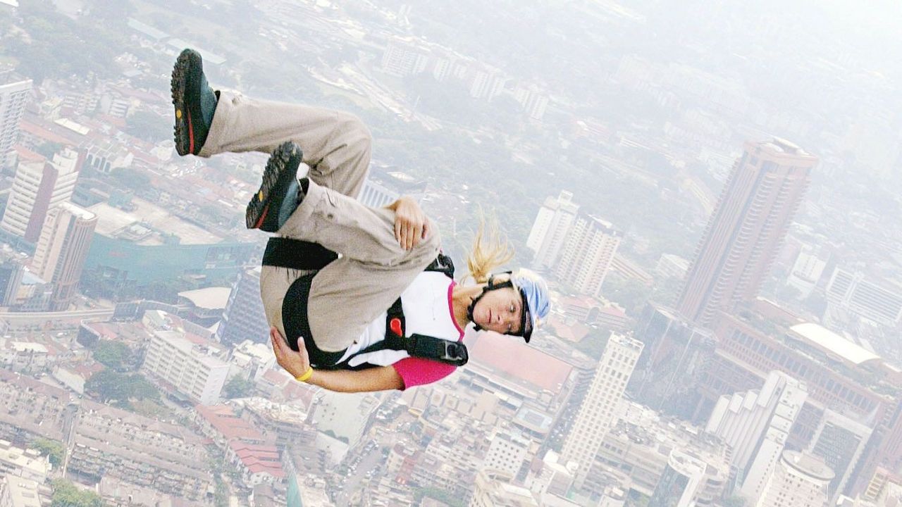 Parachutist free falling