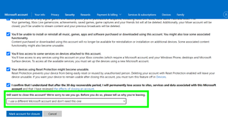 How to delete Microsoft account - a screenshot of the Microsoft account deletion page, asking the user to choose a reason why they would like to delete their account