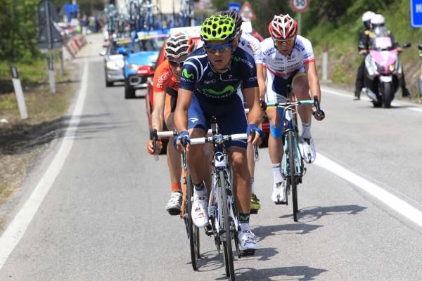 Andrey Amador (Movistar) leads the break.
