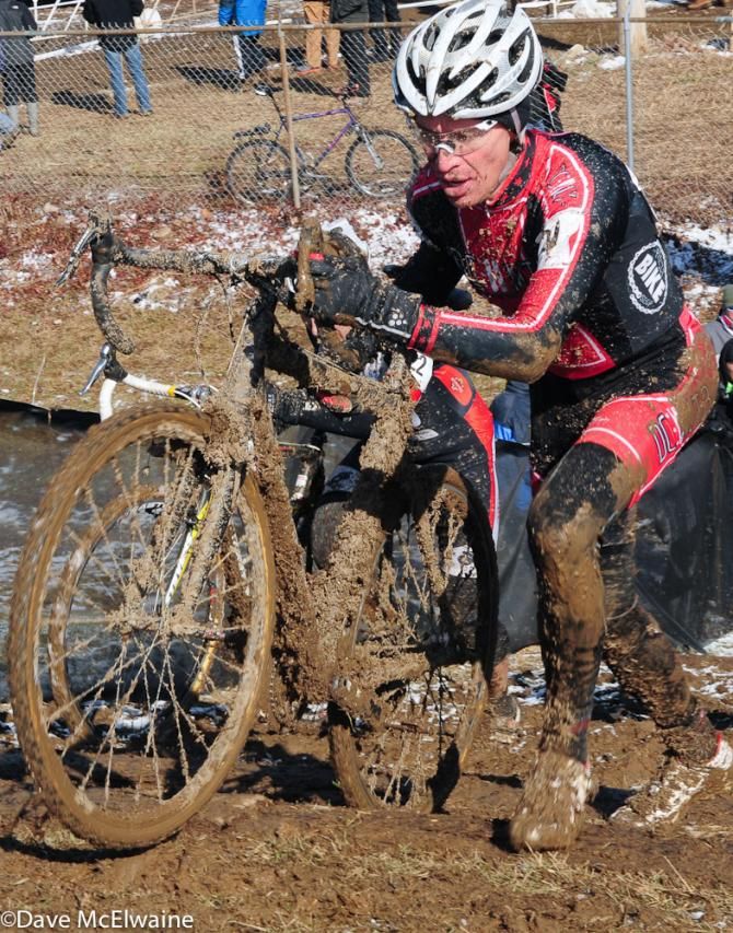 Even after one lap the mud became unmanageable for those without pit bikes