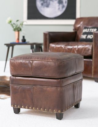 Vintage brown Leather Footstool