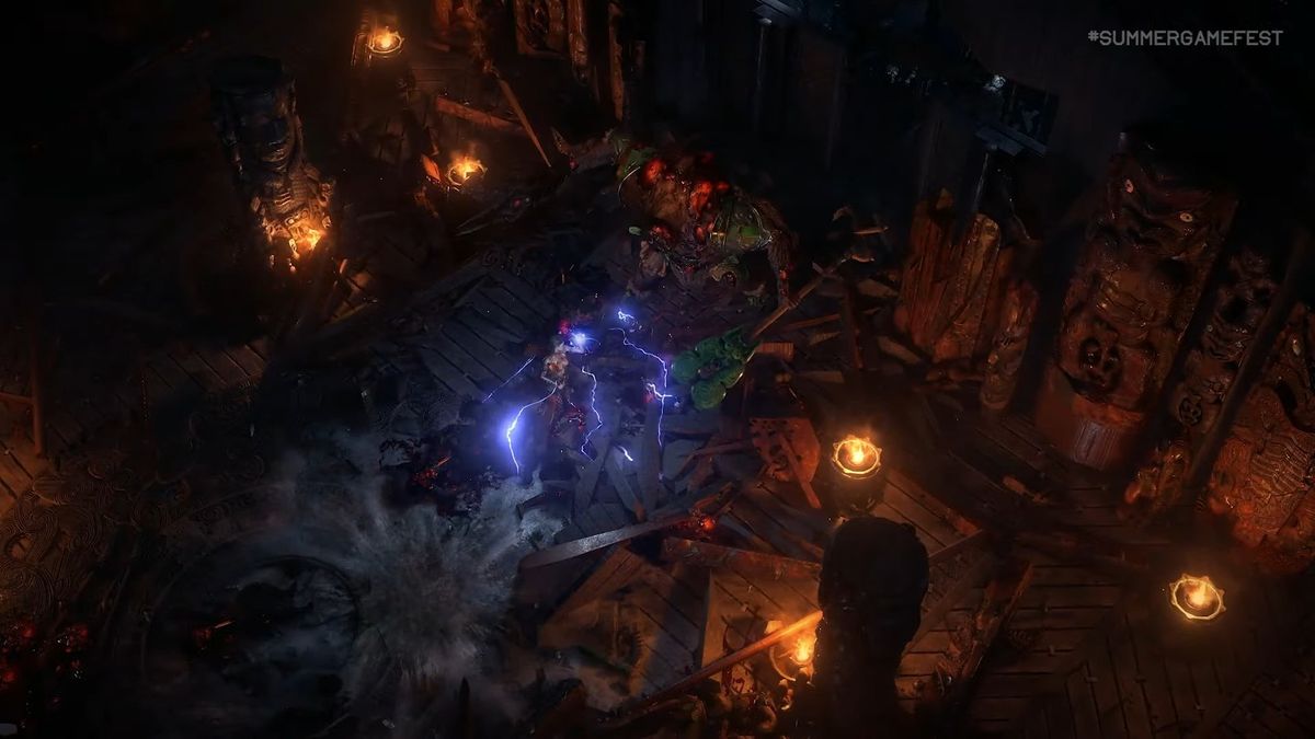 Path of Exile 2 screenshot from Summer Game Fest 2023 stream with plenty of fights and effects