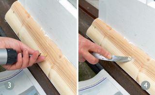 Repairing wood rot on French doors steps 3 and 4