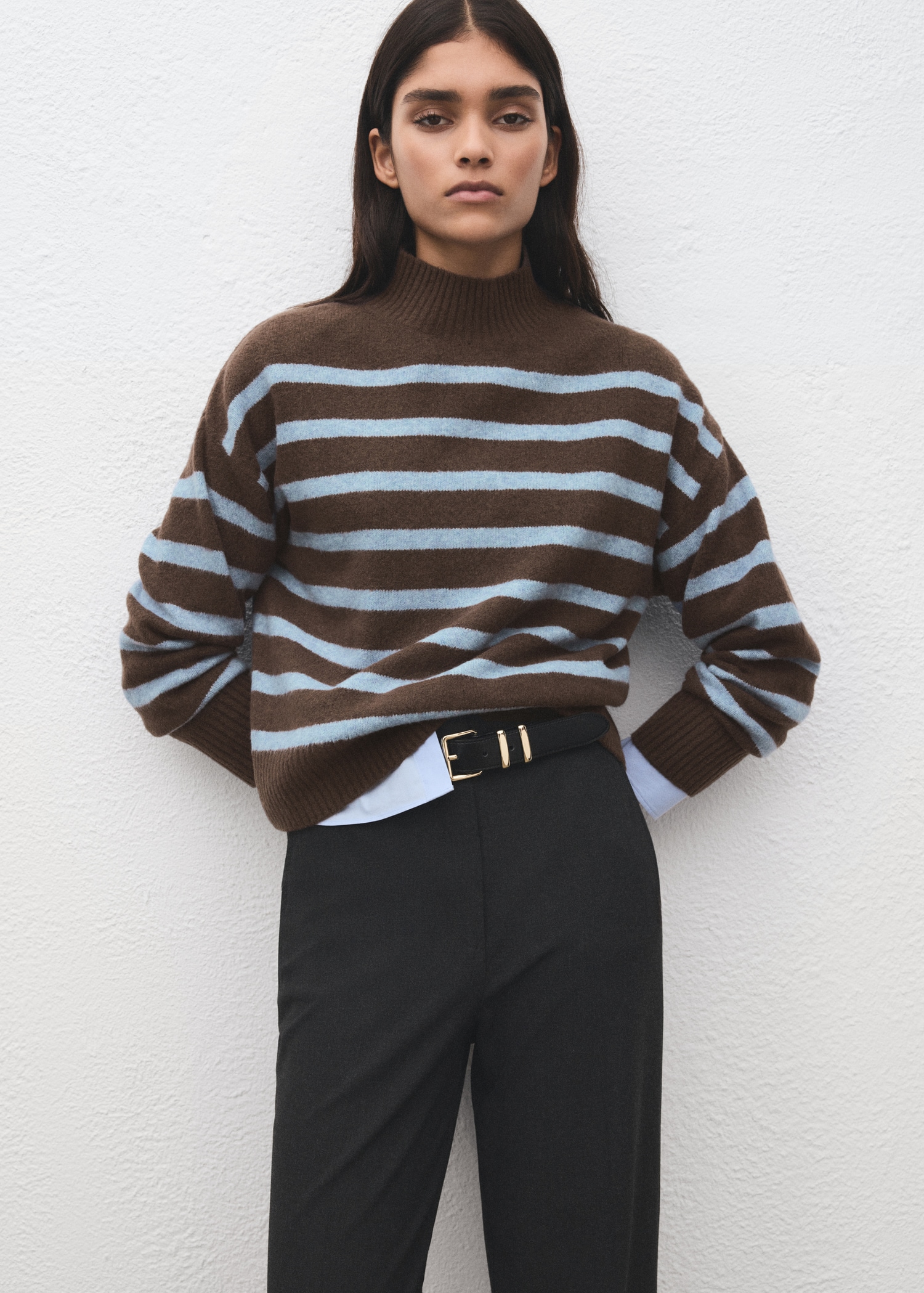 Oversized Striped Turtleneck Sweater - Women | Mango United Kingdom