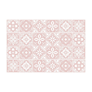 A set of pastel pink peel and stick floor tiles