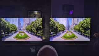 LGQNED93 vs LGQNED91 with courtyard garden on screen