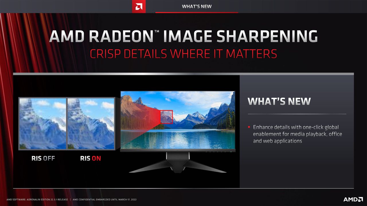 Slide deck for AMD Software Adrenalin Edition 22.3.1 with RSR and FSR 2.0
