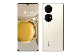 Huawei P50 Pro in gold on a white background