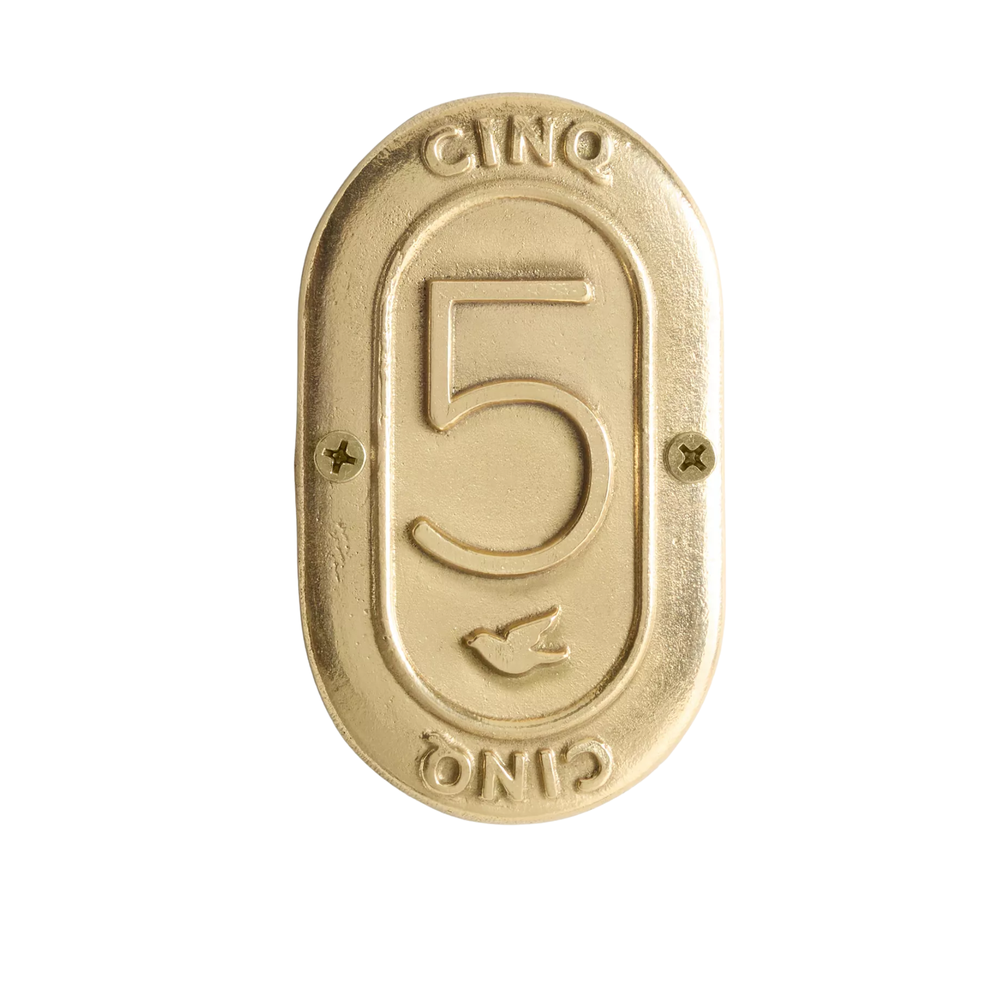 a gold number plaque with the number 5