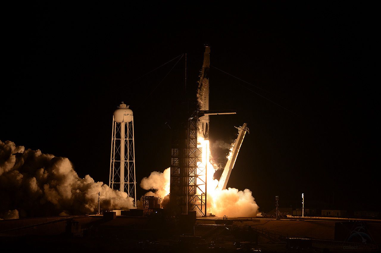SpaceX's first Crew Dragon launches atop a Falcon 9 rocket on the Demo-1 mission to the International Space Station from Pad 39A at Kennedy Space Center in Florida, March 2, 2019.