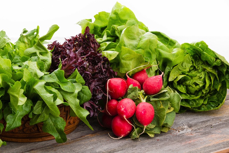 Bunches of leafy green vegetables