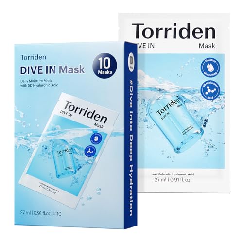 Torriden Dive in Hyaluronic Acid Facial Mask (10 Sheets) | Deep Hydration Korean Face Sheet Mask | Panthenol &amp;amp; Allantoin | Korean Skincare Mask