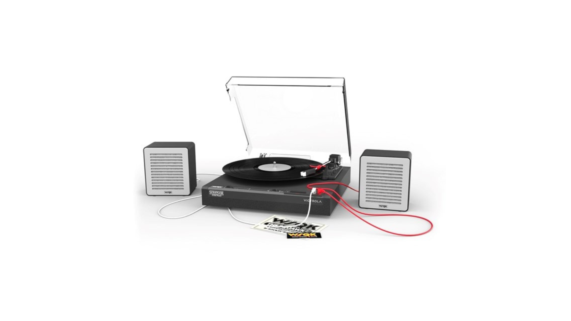 A press image of the victrola stranger things wsqk bluetooth turntable &amp;amp; speakers