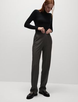 Woven Straight Leg Trousers With Stretch