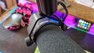 Shure SM7dB's logo tape around its mid-section and yoke mount