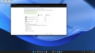 Windows control panel with change settings that are currently unavailable highlighted