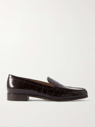 Danielle Glossed Croc-Effect Leather Loafers