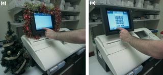 The touch screen with and without tinsel decoration.