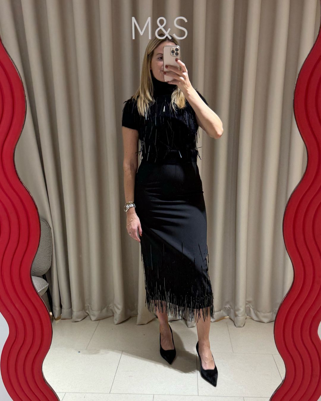 Lily Russo-Bah trying on the new M&amp;amp;S x 16 Arlington collaboration