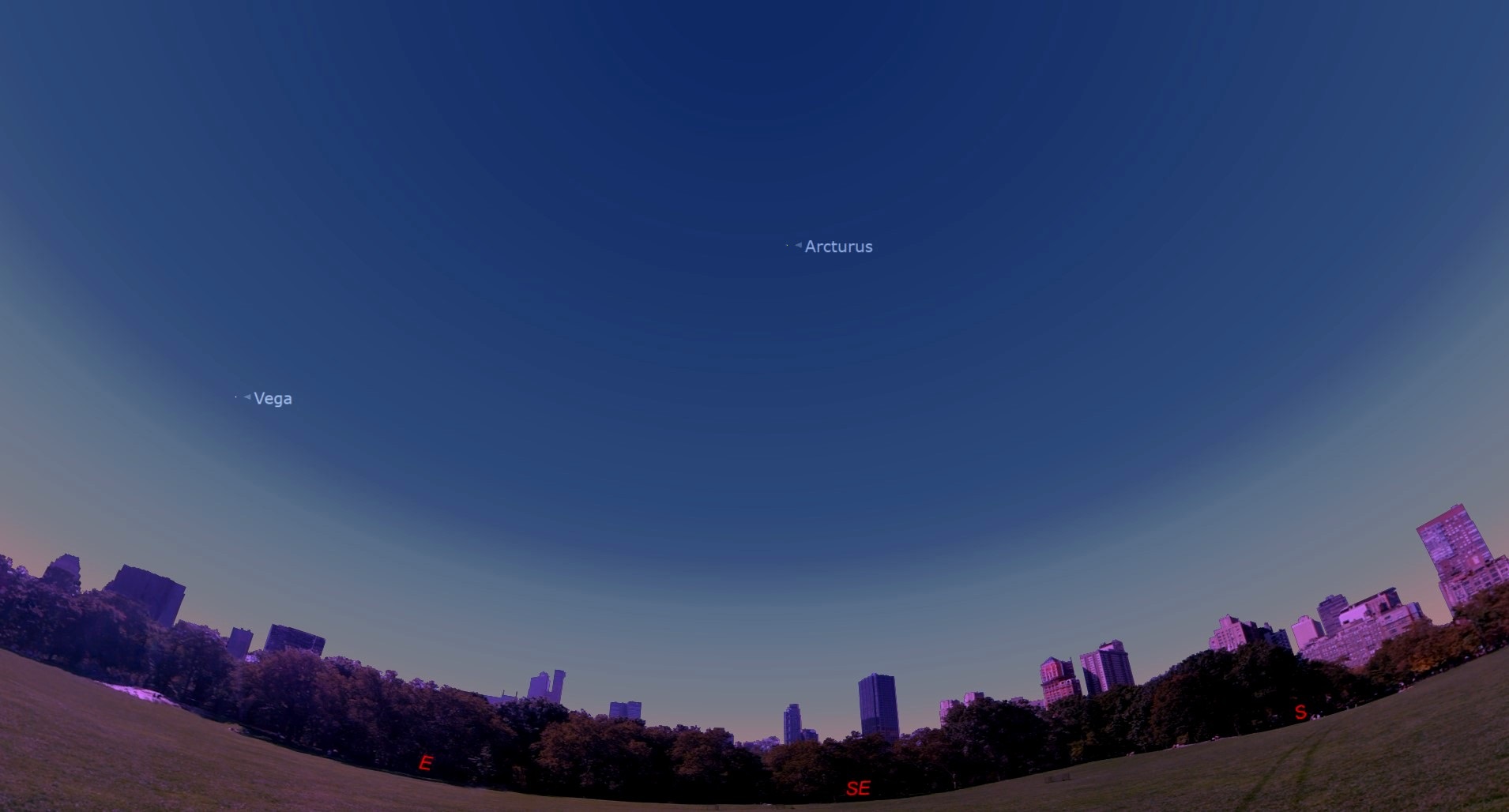 Night sky map showing the stars Arcturus and Vega.