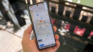 Viewing Google Maps on the Samsung Galaxy Z Fold 4's smaller cover screen