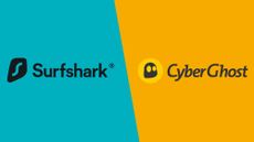 Surfshark and CyberGhost logos on coloured background