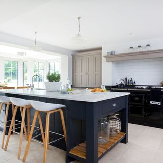 kitchen with dark blue counter