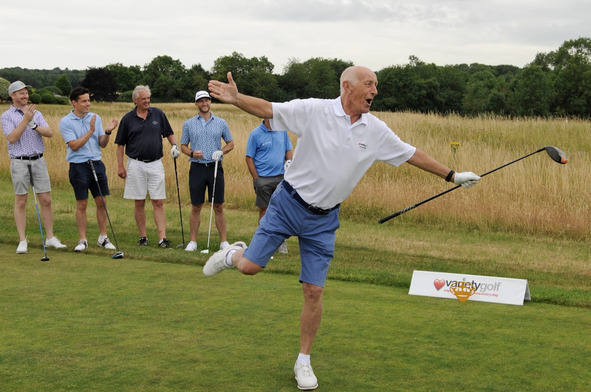 Variety Golf day showing Len Goodman hitting a drive