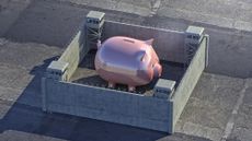 A piggy bank inside fortress walls.