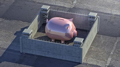 A piggy bank inside fortress walls.
