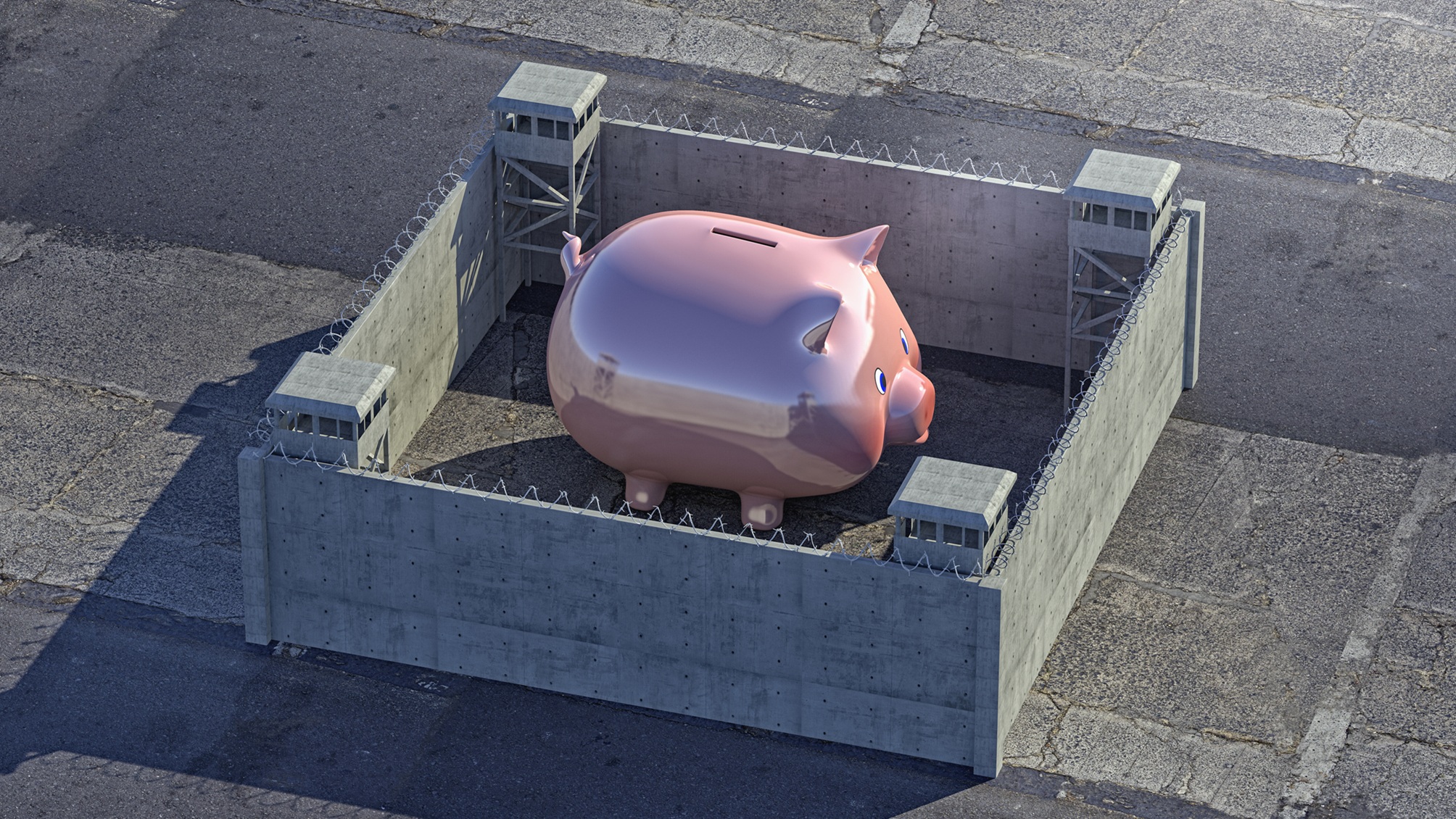 A piggy bank inside fortress walls.