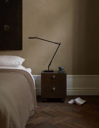 Bedroom with Ikea bedside table with Superfront umber wood front