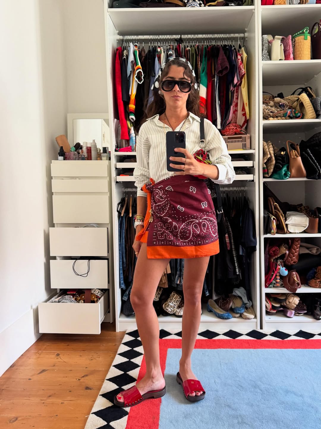 Vicky Montanari in a bandana print skirt