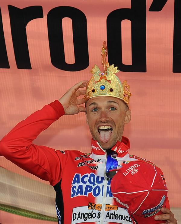 King for a day: Stefano Garzelli celebrates his Plan de Corones time trial victory.