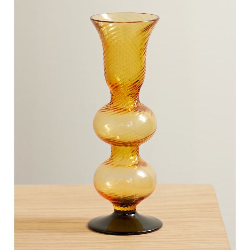 ochre glass candle stick holder