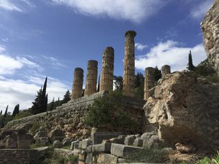 Ruins of the Temple of Apollo in Delphi, Greece.