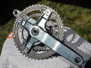 Praxis provided a sneak peek at this prototype design for a super high-performance road crank. The forged-and-machined arms are fully hollow and the forged and machined chainrings are a single unit.