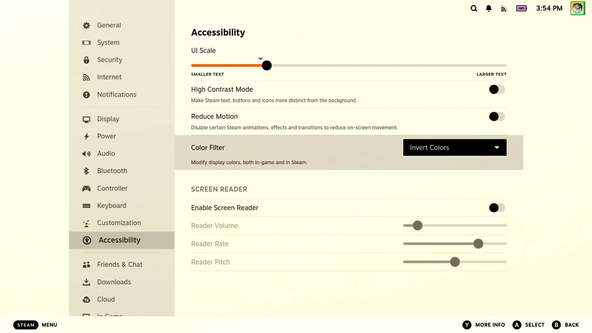 A screen showing Steam's "invert colors" option enabled.