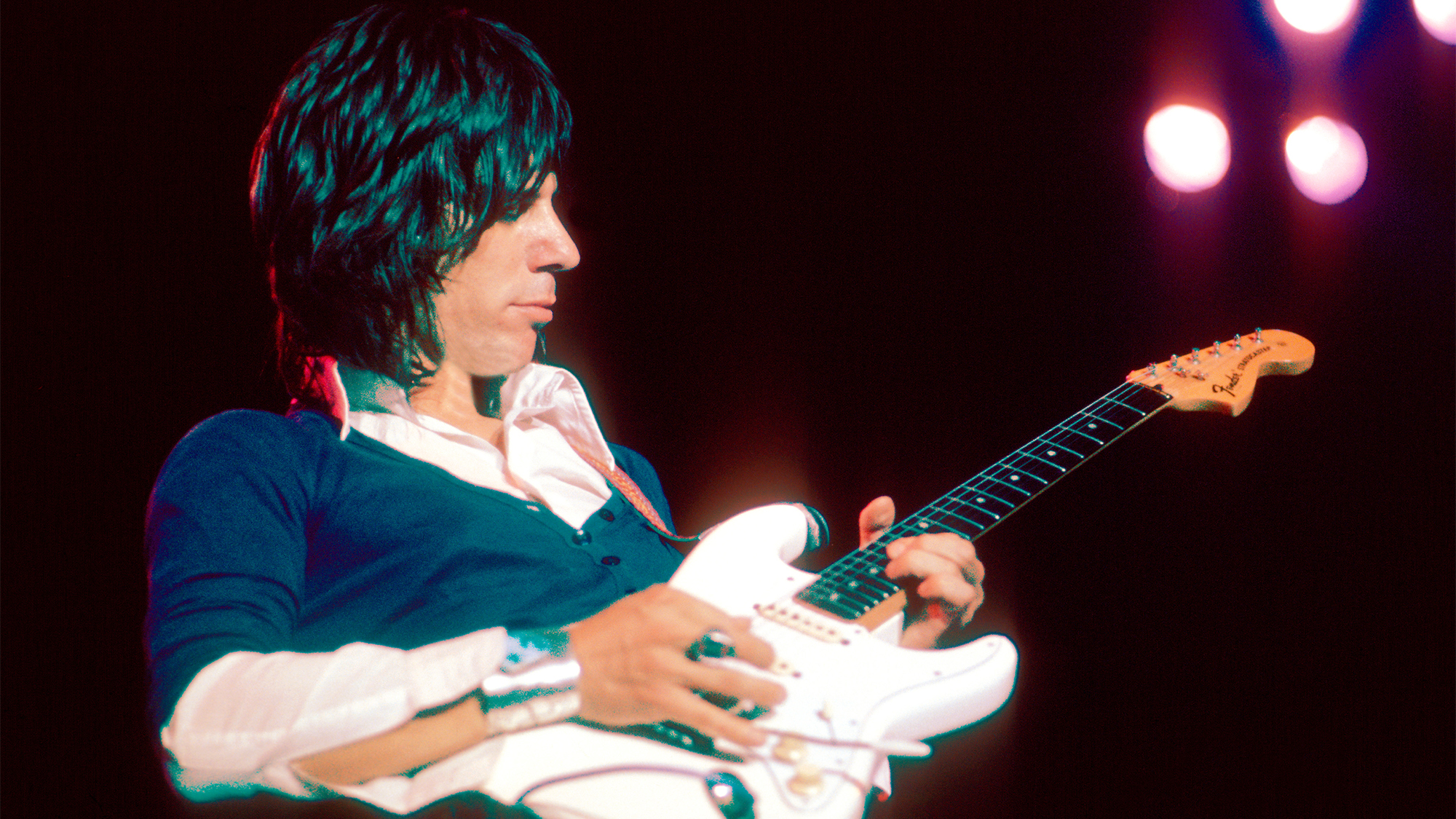 BOSTON - OCTOBER 1976: Jeff Beck, performing with the Jan Hammer Group at the Providence Civic Center on October 7, 1976