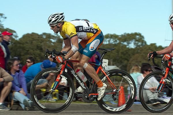 Tour winner Nathan Haas (Genesys Wealth Advisers) gets out of the saddle as he enters the home straight.