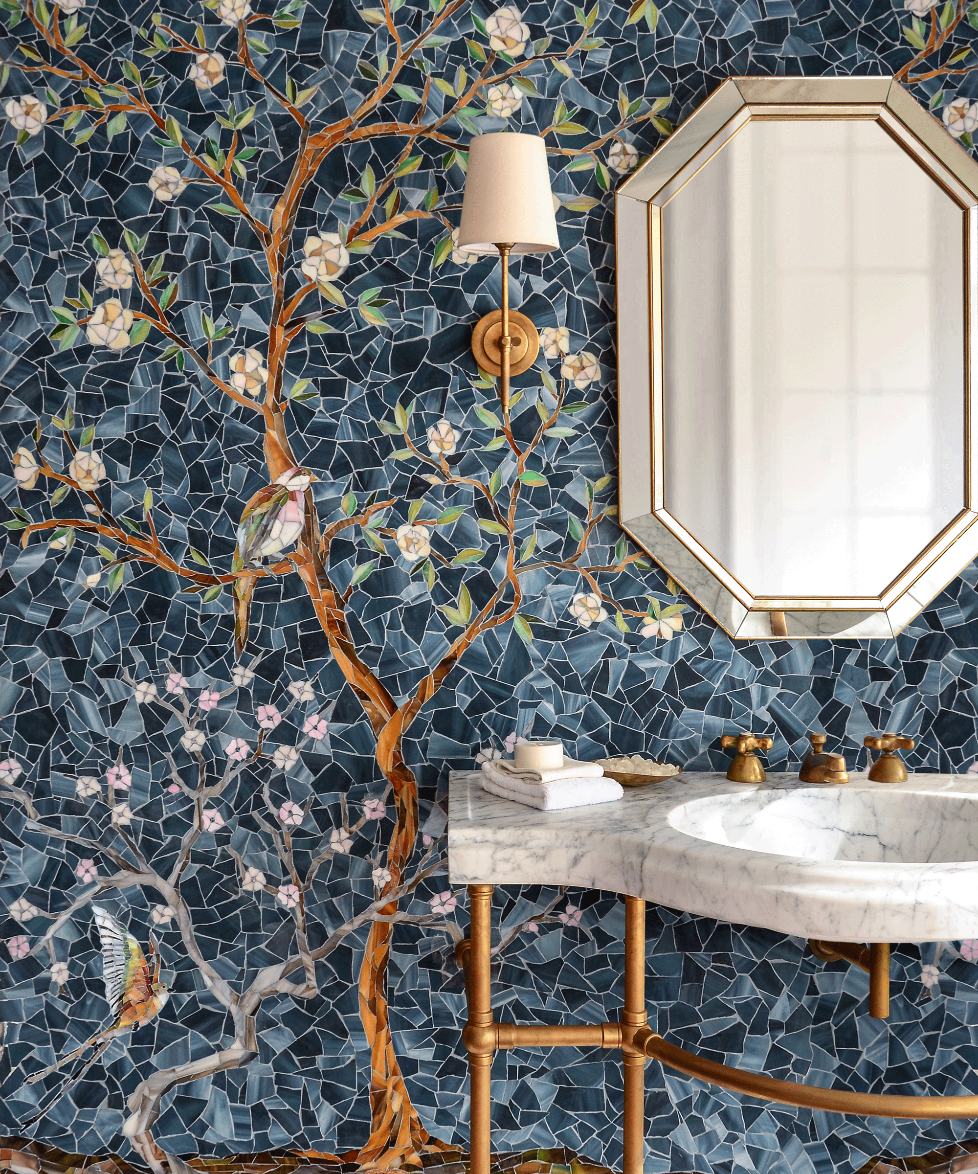 Bathroom with mosaic tile in a mural effect