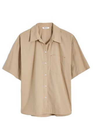 Oversized Boxy Short Sleeve Poplin Button-Up Shirt