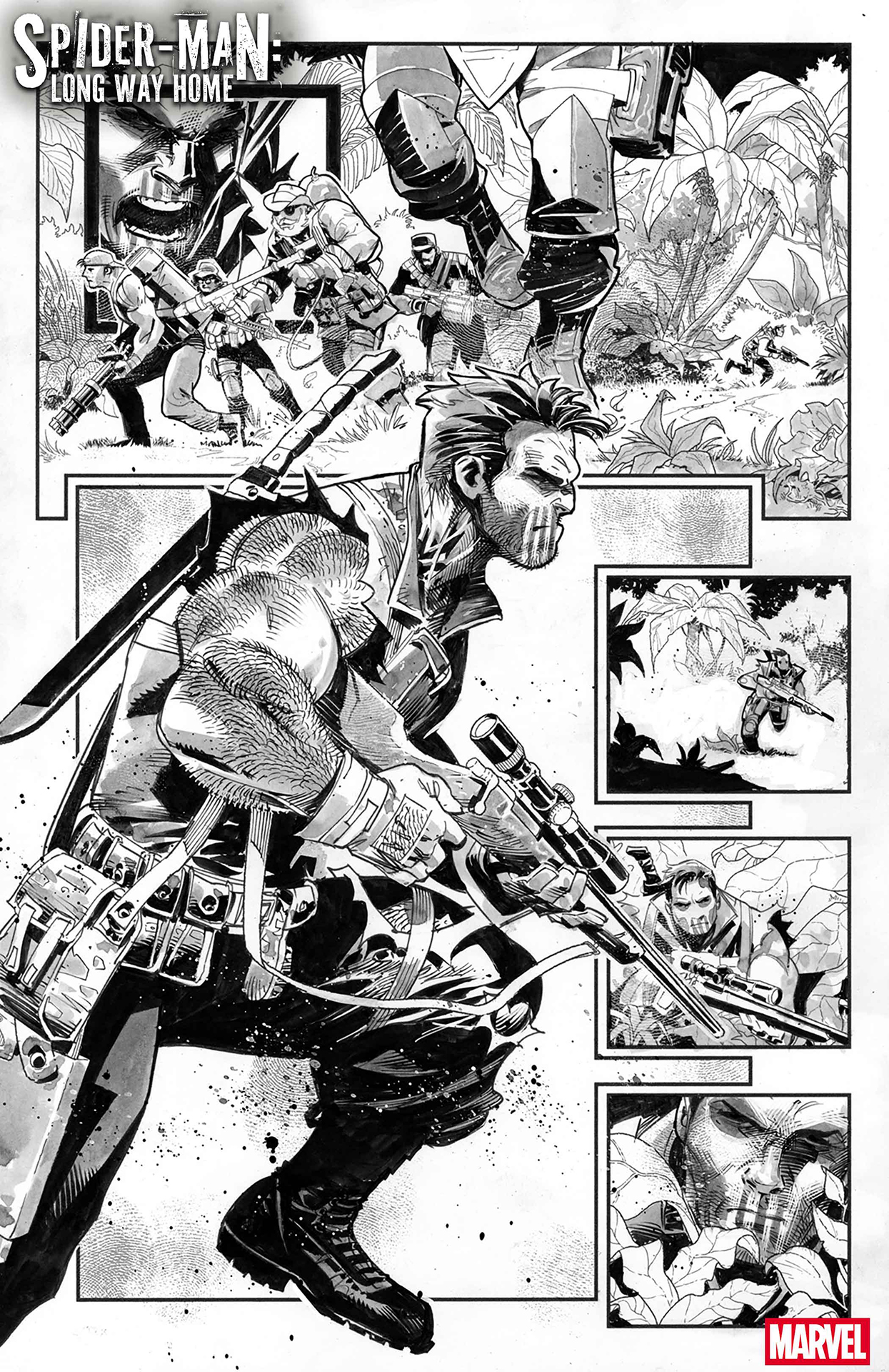 Punisher and his squad running through the jungle