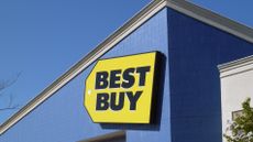 An image of a Best Buy store, with the Best Buy logo prominently featured