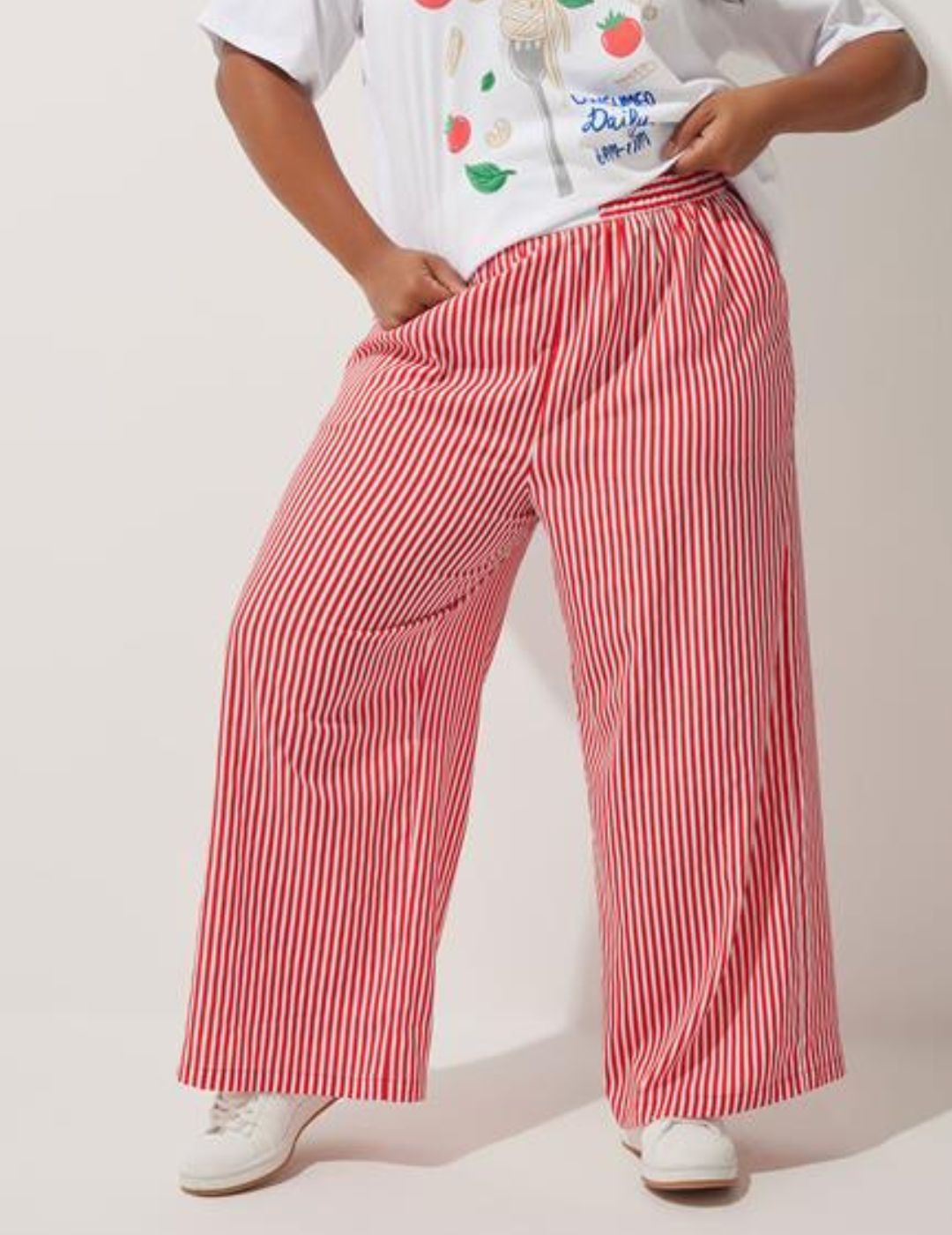 Yours Clothing, Curve Red Stripe Boxer Waist Trousers