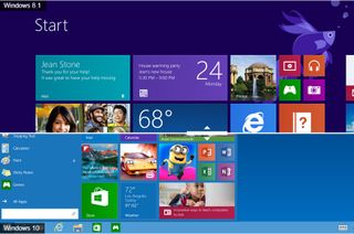 Graphic showcasing a showdown between Windows 10 and Windows 8.1