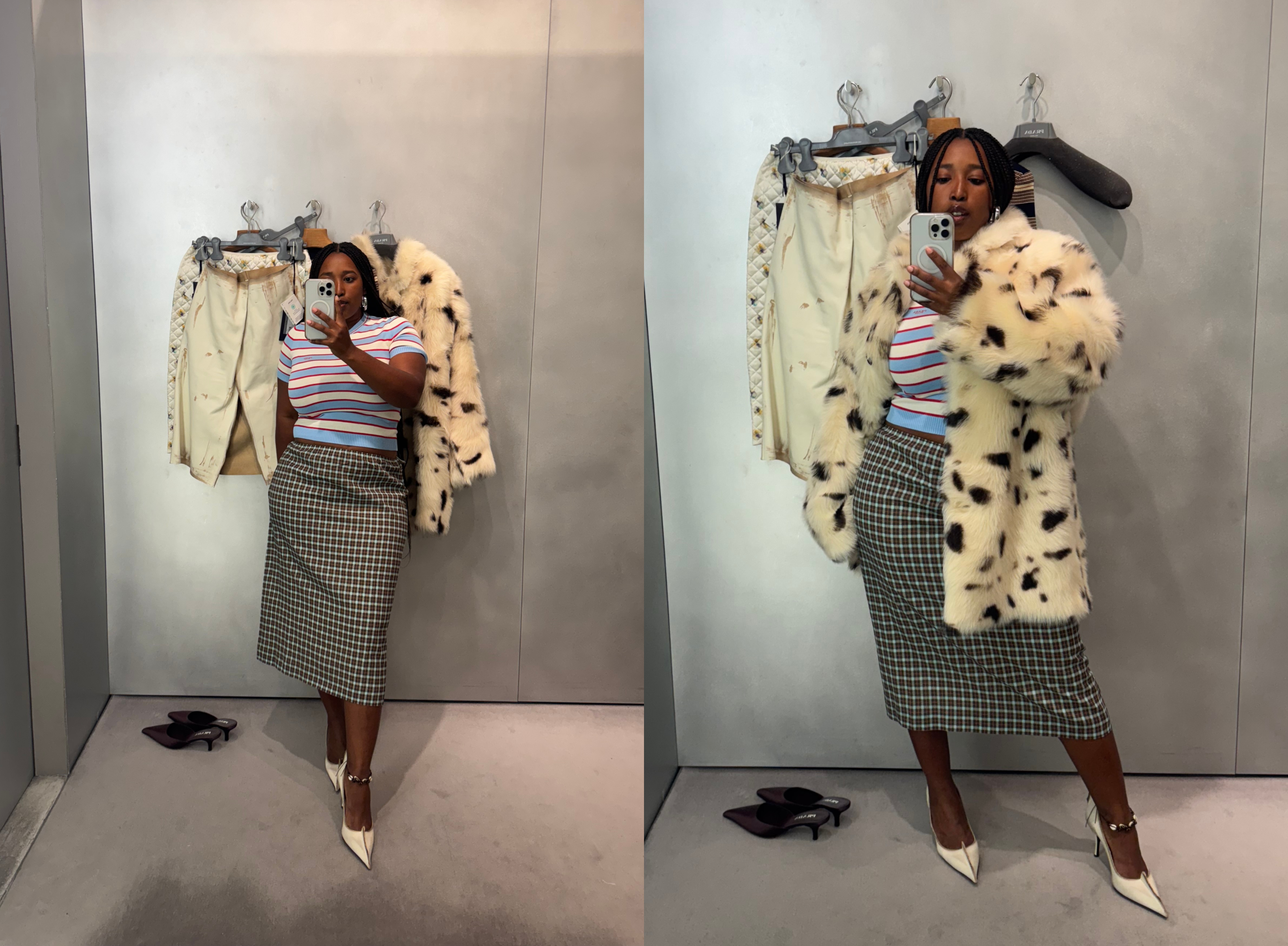 Mecca James-Williams in a mirror selfie wearing new Prada arrivals