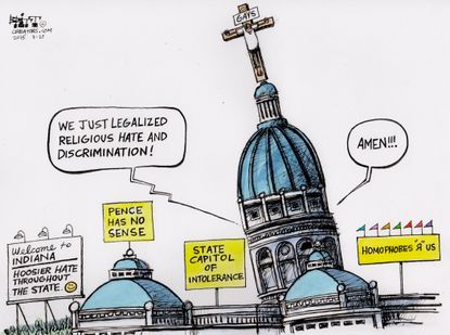 Editorial cartoon U.S. Indiana religious freedom act