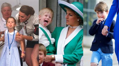L-R: Kate Middeton with Princess Charlotte; Princess Diana with Prince Harry; Prince Louis